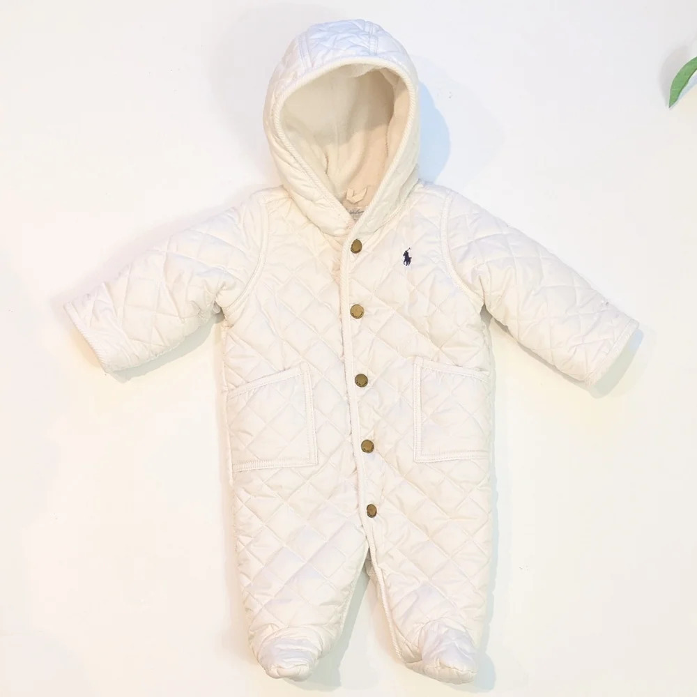 Ralph Lauren Cream Quilted Hooded Snowsuit